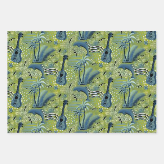 Tropisches Paradies blau grün Geschenkpapier Set (Vorderseite 2)