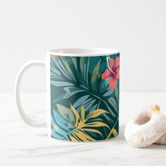 Tropisches Paradies Blumen Kaffeetasse (Mit Donut)