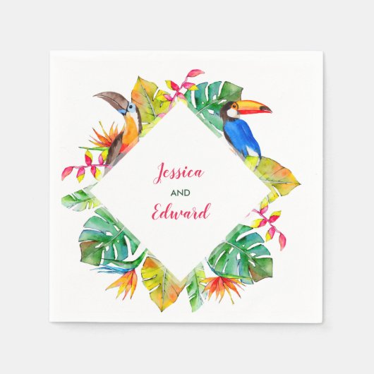 Tropisches Paradies blumenhawaiianische Hochzeit Serviette (Vorderseite)