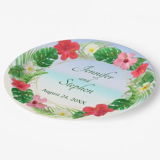 Tropisches Paradies Blumenzeremonie Pappteller (Schrägansicht)