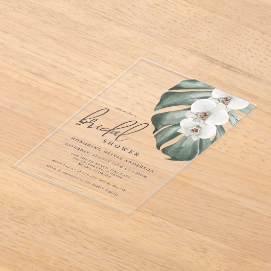 Tropisches Paradies-Brautparty der Orchideen Acryleinladungen (Ablage )