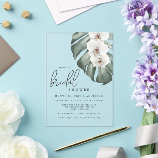 Tropisches Paradies-Brautparty der Orchideen Acryleinladungen (In Situ (Hochzeit))