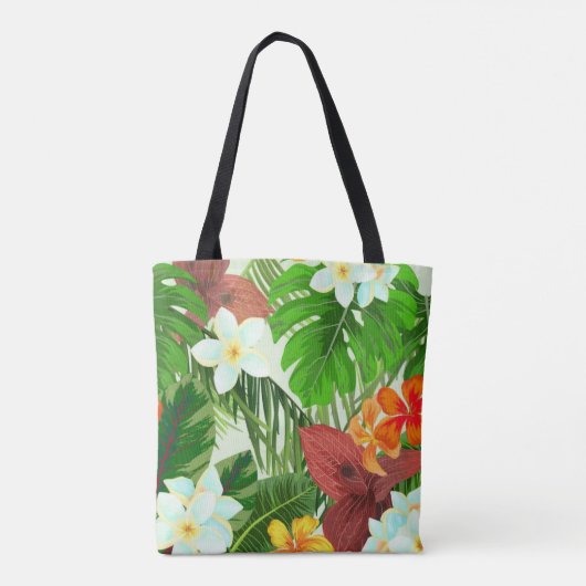Tropisches Paradies Bunte Blume und Blätter Tasche (Rückseite)