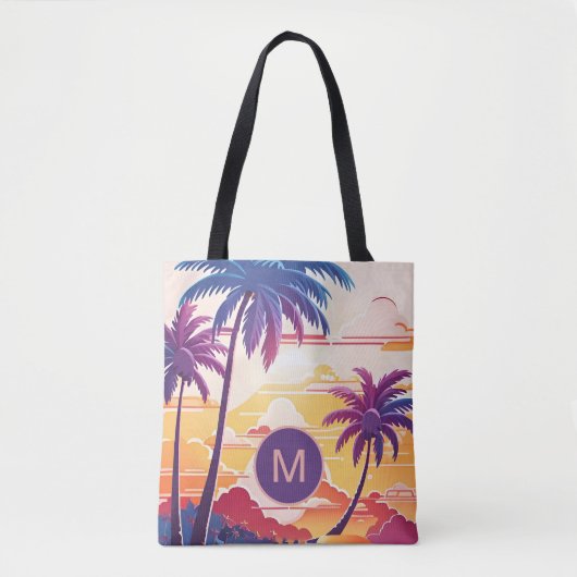 Tropisches Paradies Coole digitale Kunst Monogramm Tasche (Vorderseite)