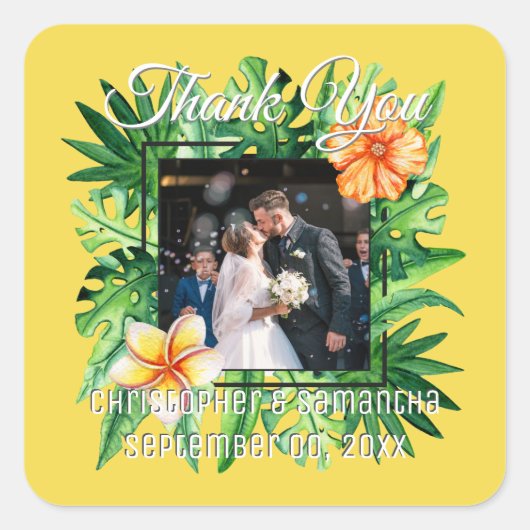 Tropisches Paradies Dschungel Blätter DIY Foto Quadratischer Aufkleber (Vorderseite)