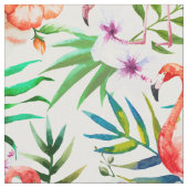 Tropisches Paradies-Flamingo-Blumen-Blätter Stoff (Nahaufnahme)