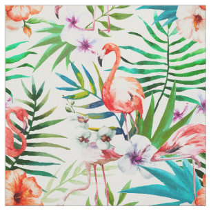 Tropisches Paradies-Flamingo-Blumen-Blätter Stoff
