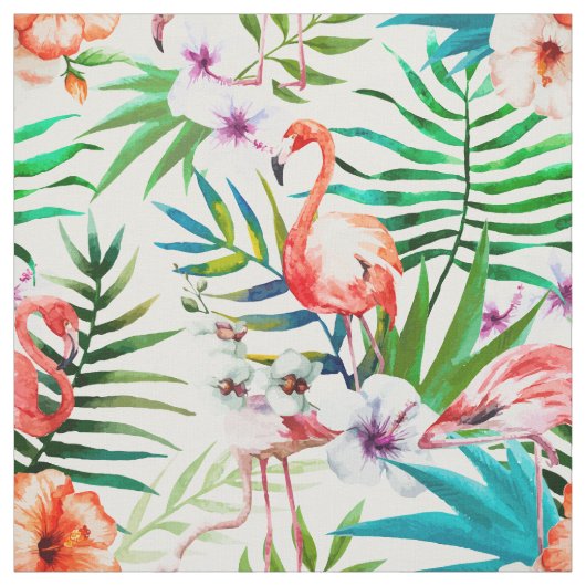 Tropisches Paradies-Flamingo-Blumen-Blätter Stoff (Muster)