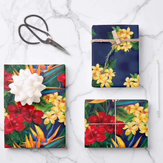 Tropisches Paradies Hawaiian Floral Kleines Trio Geschenkpapier Set (Vorderseite)