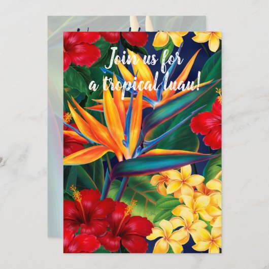 Tropisches Paradies Hawaiian Floral Luau Einladung (Vorne/Hinten)