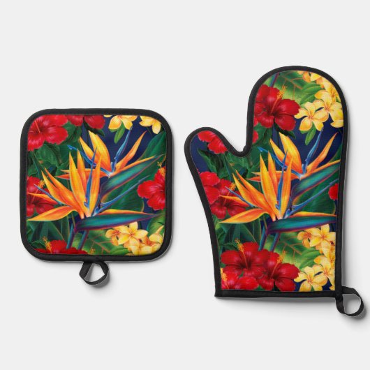 Tropisches Paradies Hawaiian Floral Ofenhandschuh & Topflappen-Set (Vorderseite)