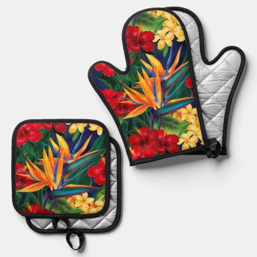 Tropisches Paradies Hawaiian Floral Ofenhandschuh & Topflappen-Set (Vorderseite/Rückseite)