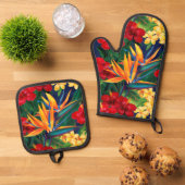 Tropisches Paradies Hawaiian Floral Ofenhandschuh & Topflappen-Set (Oben Unten)