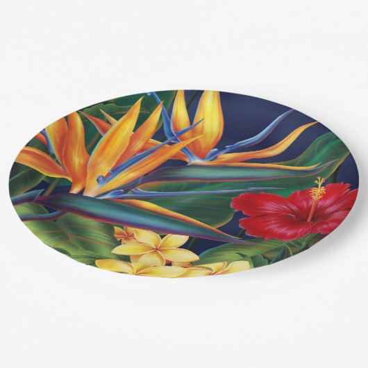 Tropisches Paradies Hawaiian Floral Pappteller (Schrägansicht)