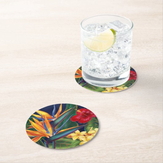 Tropisches Paradies Hawaiian Floral Runder Pappuntersetzer (Vor Ort)