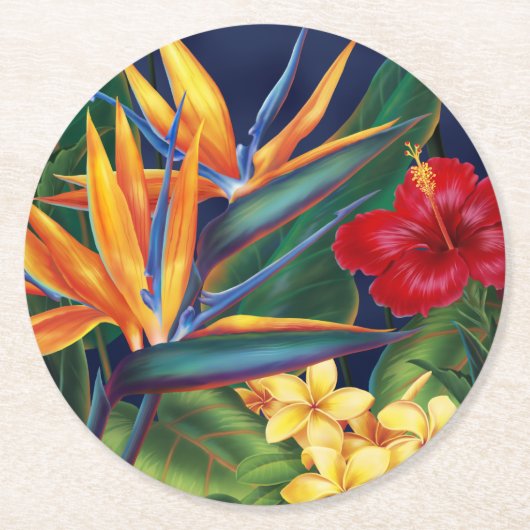 Tropisches Paradies Hawaiian Floral Runder Pappuntersetzer (Vorderseite)