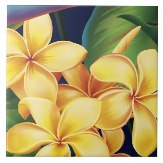 Tropisches Paradies Hawaiian Plumeria Tiles & Triv Fliese (Vorderseite)