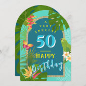 Tropisches Paradies Jährlich Aquamarine Geburtstag Einladung (Vorne/Hinten)