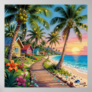 Tropisches Paradies Küsten Strandhaus Ozean Poster