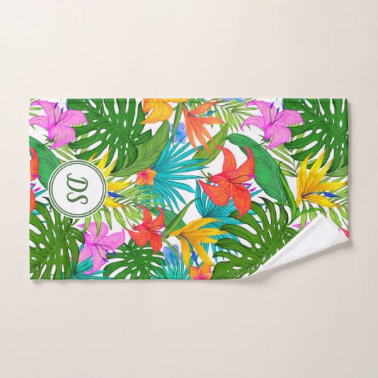 Tropisches Paradies-Laub u. Flora - Monogramm Badhandtuch Set (Handtuch)