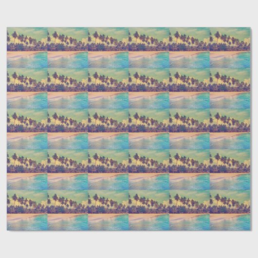 Tropisches Paradies: Meer, Hotel, Strand. Geschenkpapier (Flach)