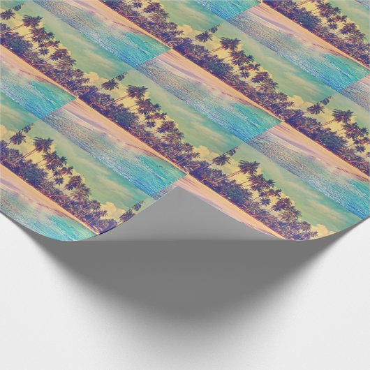 Tropisches Paradies: Meer, Hotel, Strand. Geschenkpapier (Ecke)