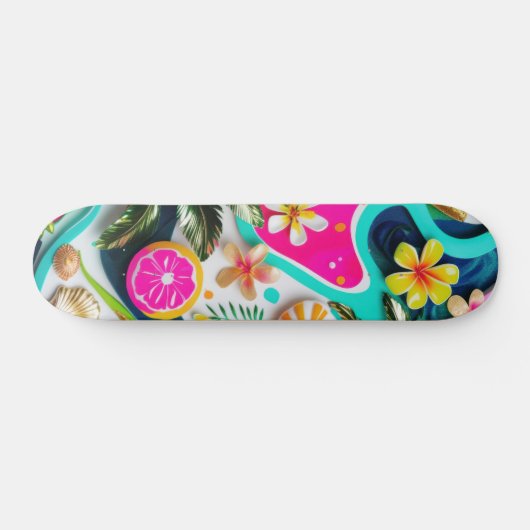 Tropisches Paradies mit bunten Blume und Obst Skateboard (Horizontal)