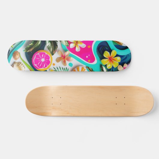 Tropisches Paradies mit bunten Blume und Obst Skateboard (Horizontal)