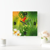 Tropisches Paradies mit einem Hummingvogel Quadratische Wanduhr (Zuhause)