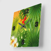 Tropisches Paradies mit einem Hummingvogel Quadratische Wanduhr (Winkel)