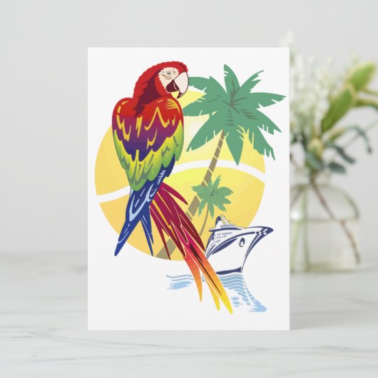 Tropisches Paradies mit Macaw und Kreuzschiff Einladung (Stehend Vorderseite)
