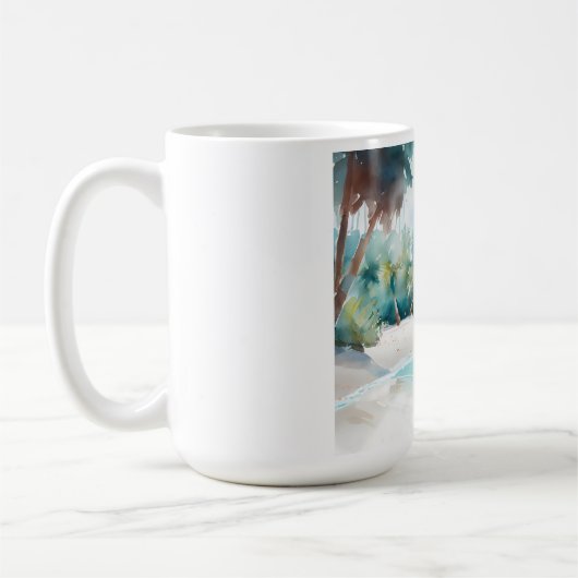 Tropisches Paradies mit Sandstrand und schattigen Kaffeetasse (Links)