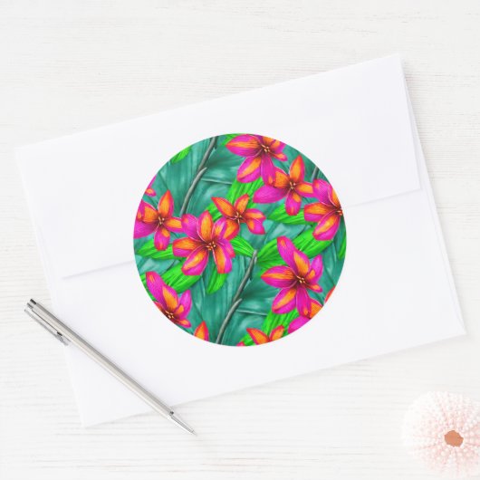 Tropisches Paradies, Muster Runder Aufkleber (Umschlag)