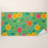 Tropisches Paradies - Palmenmuster Blätter und Hib Strandtuch (Vorderseite)