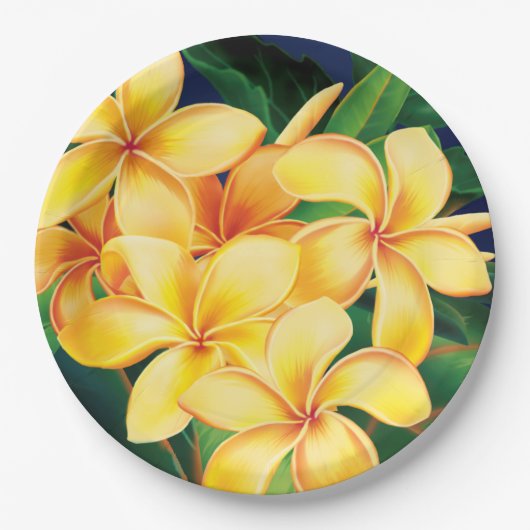 Tropisches Paradies Plumeria Hawaiian Pappteller (Vorderseite)
