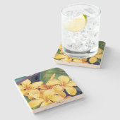 Tropisches Paradies Plumeria Stone Tiki Bar Unters Steinuntersetzer (Seitenansicht)