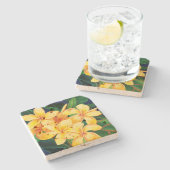 Tropisches Paradies Plumeria Stone Tiki Bar Unters Steinuntersetzer (Seitenansicht)