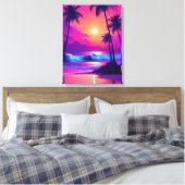 Tropisches Paradies: Rosa Sonnenuntergang mit Palm Leinwanddruck (Insitu (Schlafzimmer))