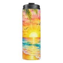 Tropisches Paradies Sonnenuntergang Aquarell Stran