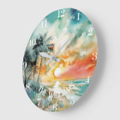 Tropisches Paradies - Strand mit Aquarellfarben Große Wanduhr (Winkel)