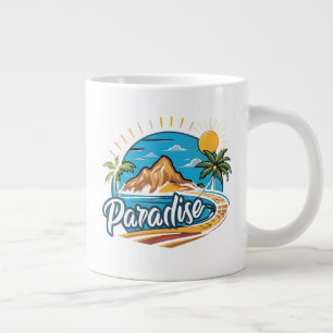Tropisches Paradiesinsel-Logo-Kunst Jumbo-Tasse