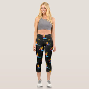 Tropisches Paradiesvogel-Muster schwarze Leggings