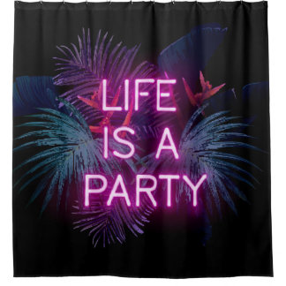 Tropisches Party, Blätter aus Neonpalmen. Duschvorhang