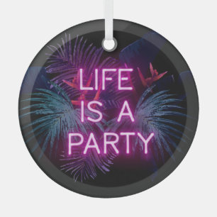 Tropisches Party, Blätter aus Neonpalmen. Ornament Aus Glas