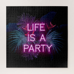 Tropisches Party, Blätter aus Neonpalmen. Puzzle