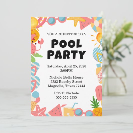 Tropisches Party des Pools Einladung (Stehend Vorderseite)