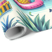 Tropisches Party Flamingos, Ananas und Balloons Geschenkpapier (Rolleneckpunkt)