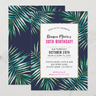 TROPISCHES PARTY INVITE Aquarellpalme Blätter luau Einladung