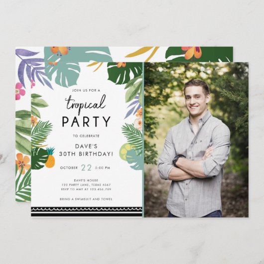 Tropisches Party Luau Aloha Man Einladung zum Gebu (Vorne/Hinten)