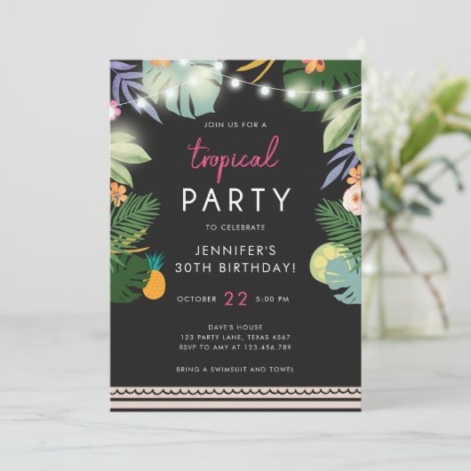 Tropisches Party Luau Aloha Pink Einladung zum Geb (Stehend Vorderseite)
